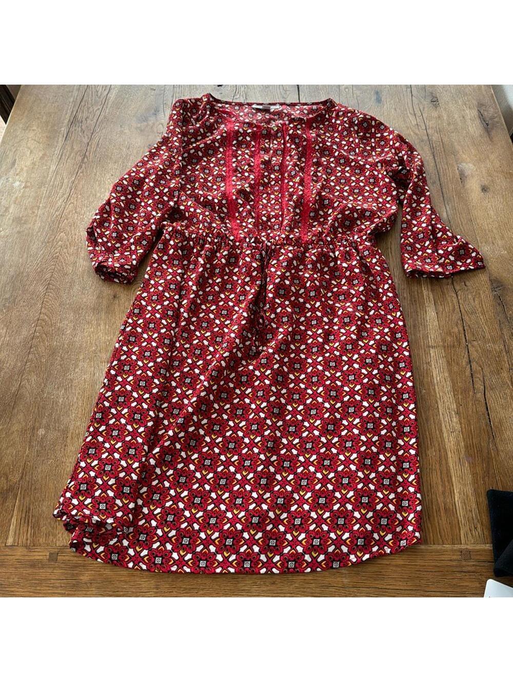 DANA BUCHMAN Red Dress Peasant Tie Waist Flowy M